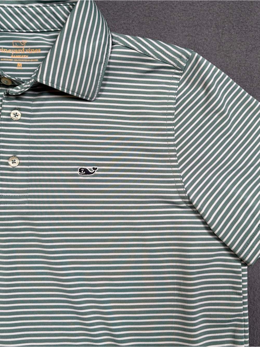 Vineyard Vines Sankaty Green and White Striped Kids Golf Polo Shirt